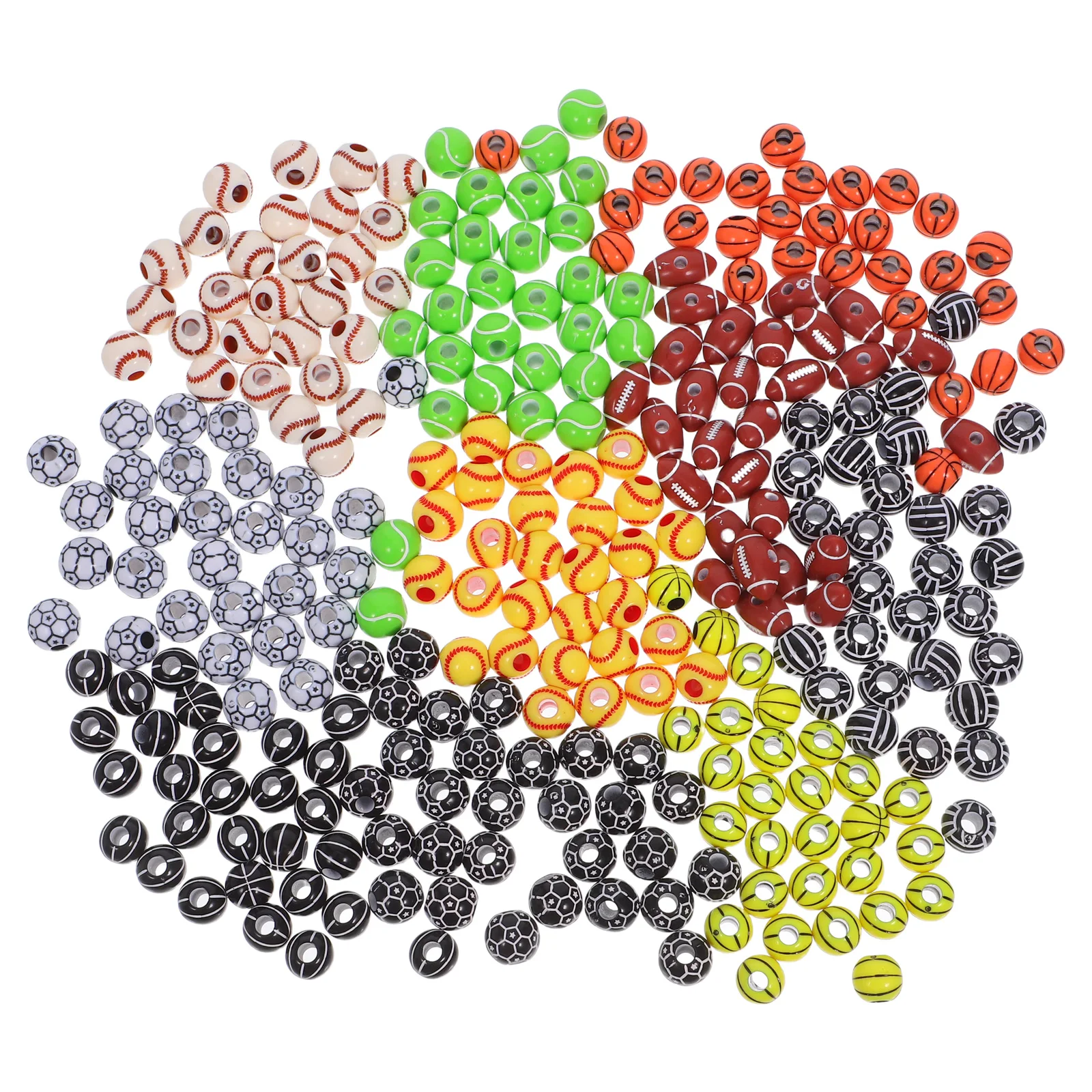 

300pcs Sports Themed Beads Acrylic Diy Charms Bulk For Bracelets Necklaces Keychains Large Hole Round Loose Beads For Jewelry