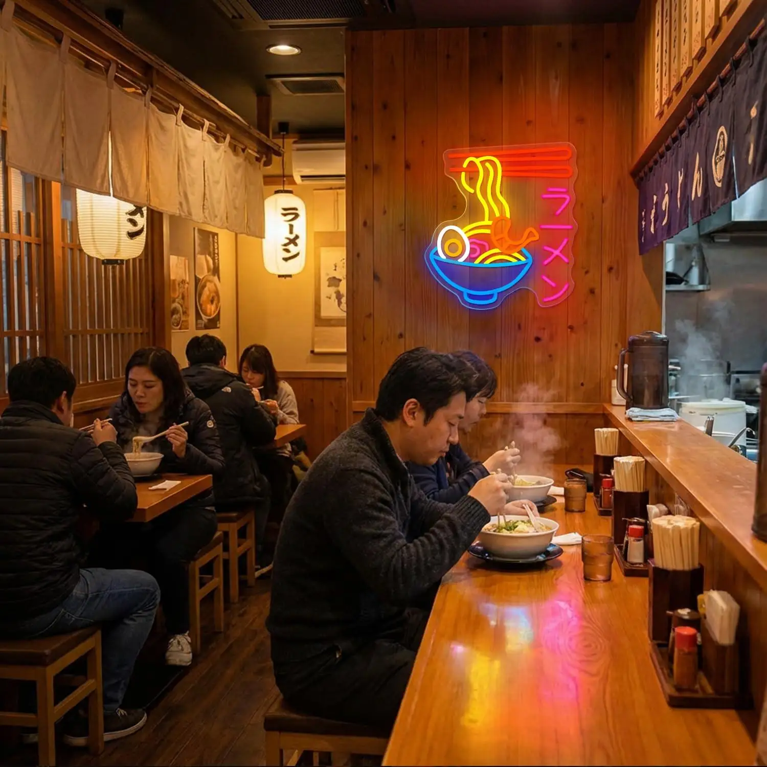 Ramen Neon Sign Japanese Noodle Bowl LED Neon Light with ラーメン Neon Signs for Ramen Shop Restaurant Anime Room Kitchen Decor - view 3