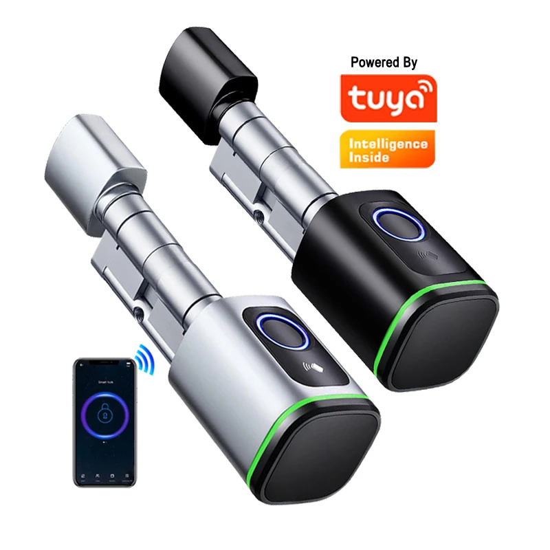 TUYA APP OEM Euro Cylinder Fingerprint Rfid Card Digital Adjustable Cylinder Size TUYA APP Smart Lock VVPRO S1