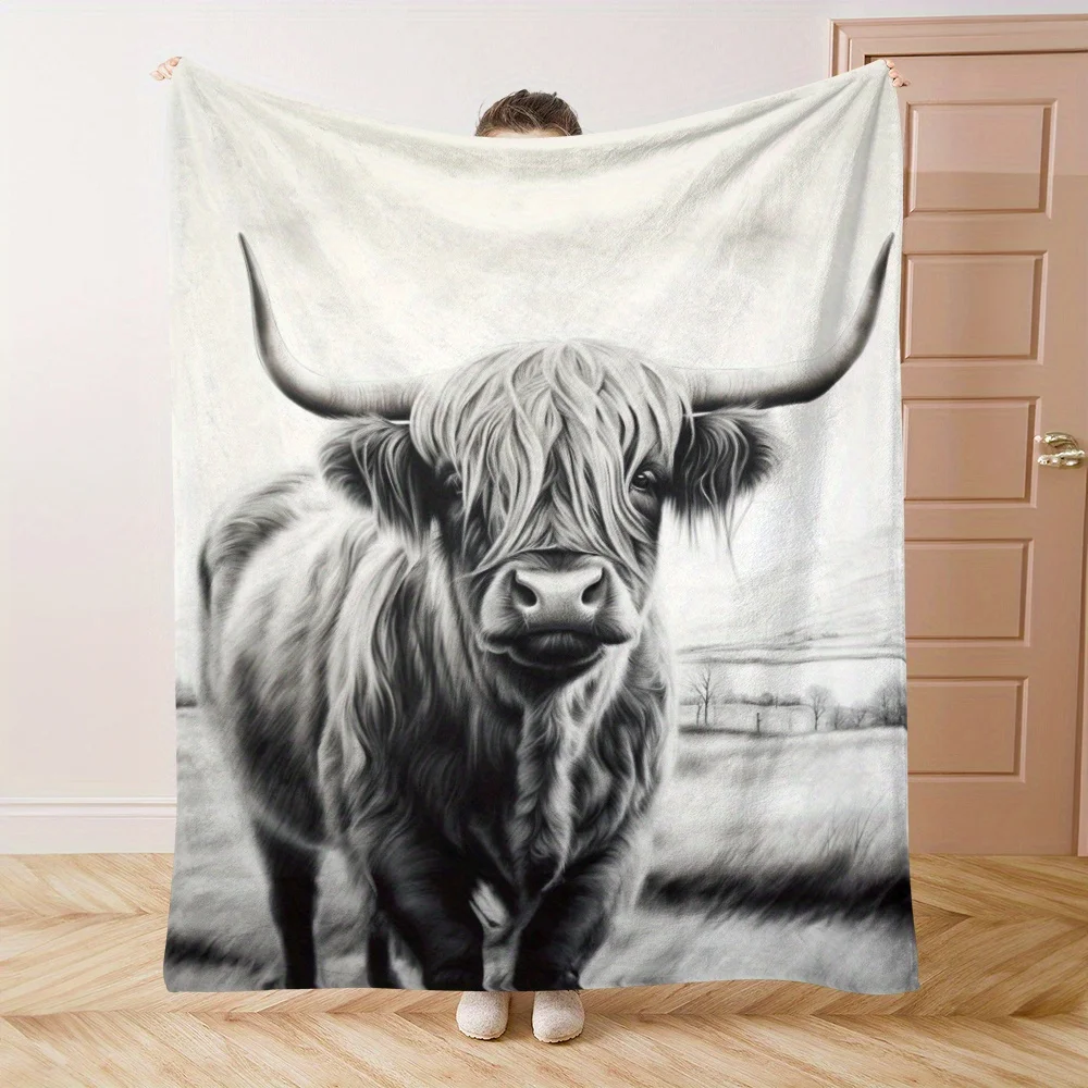 Soft, Warm Cozy Highland Cattle Print Flannel Blanket - for Naps, Camping, Travel & Home Decor,Gift for Friends, Family & Lovers