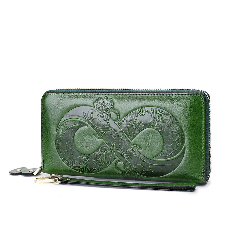 New Genuine Leather Retro Cowhide Casual Women's Long Wallet Chinese Style Multiple Card Slots Lady Hand-Carrying Wallet