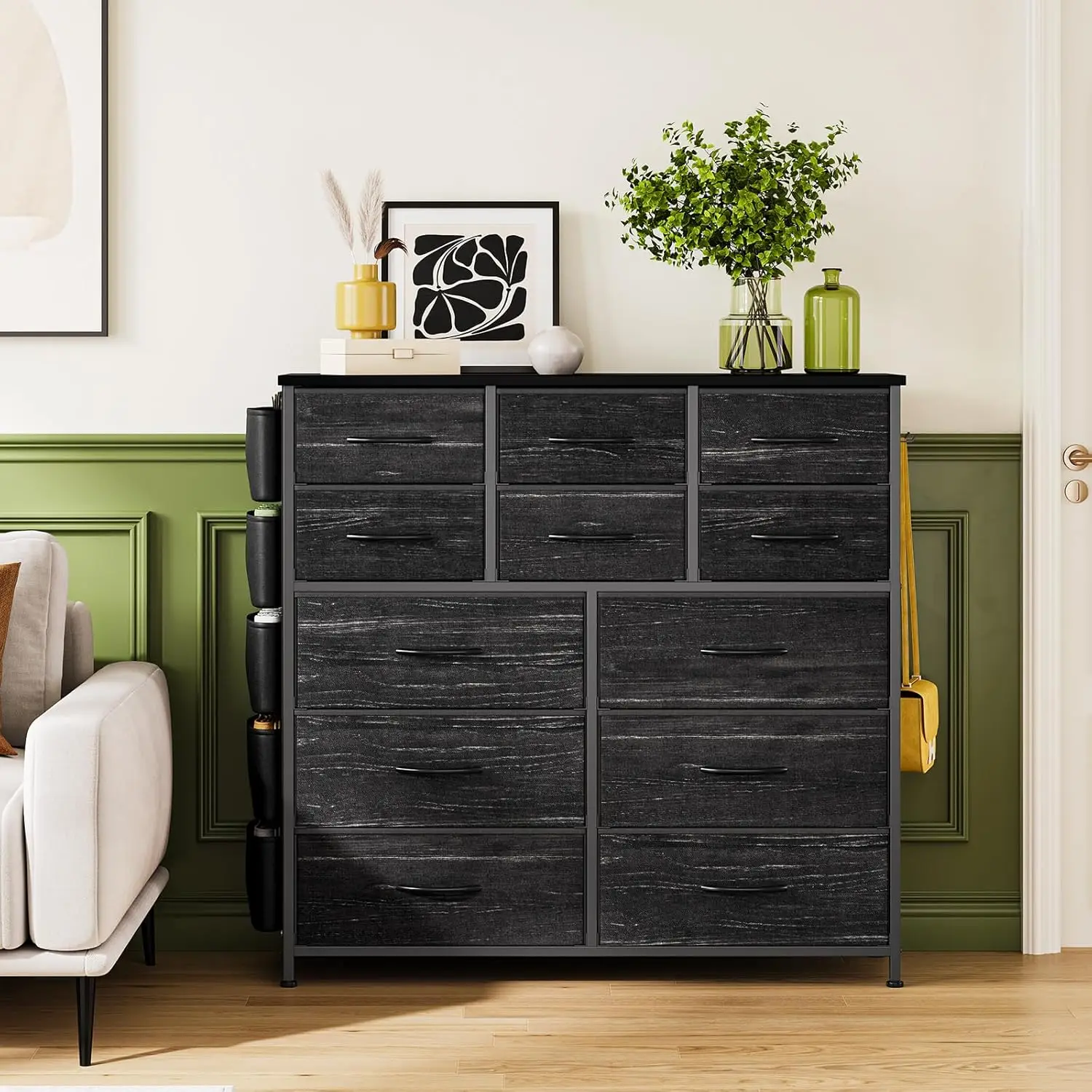 

Fabric Tall Dresser for Closet, Wood Grain Print Steel Frame Chest of Drawers Storage Organizer Cupboard for Bedroom Living Room