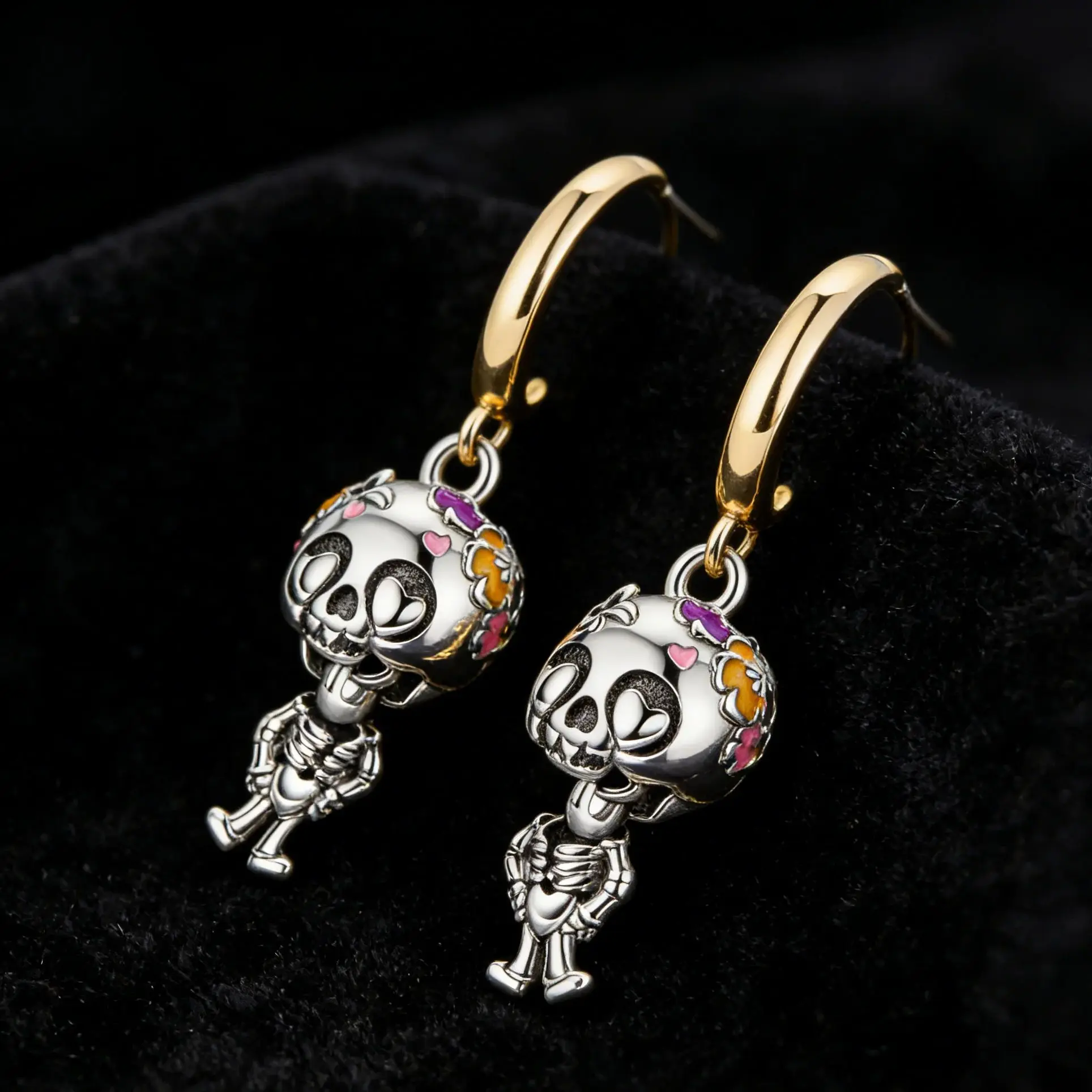 

925 Sterling Silver Pendant Earring Skeleton Funny Punk Halloween Drop Earring for Woman Fine Jewelry