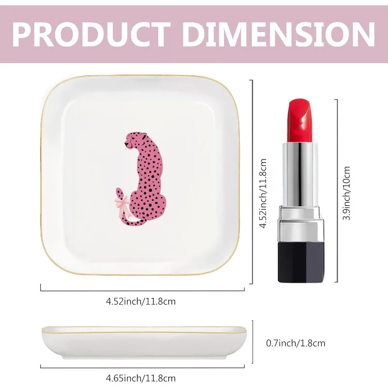Ceramic Jewelry Tray Featuring a Pink Preppy Cheetah Print, Perfect for Rings And Trinkets, Ideal Gifts for Women, Jewelry Trays
