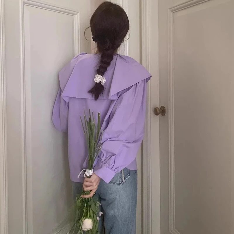 Spring Autumn New Fashion Doll Collar Long Sleeve Solid Color Blouses Women's Clothing Sweet Button Korean All-match Chic Shirts