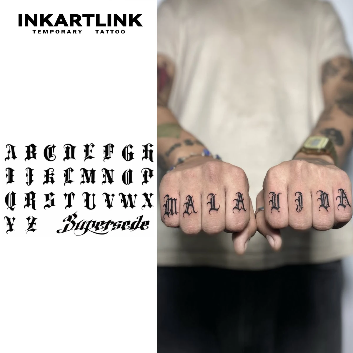 

English letters temporary tattoo sticker, waterproof magic tattoo, lasts to 15 days fake tattoo, semi permanent tattoo