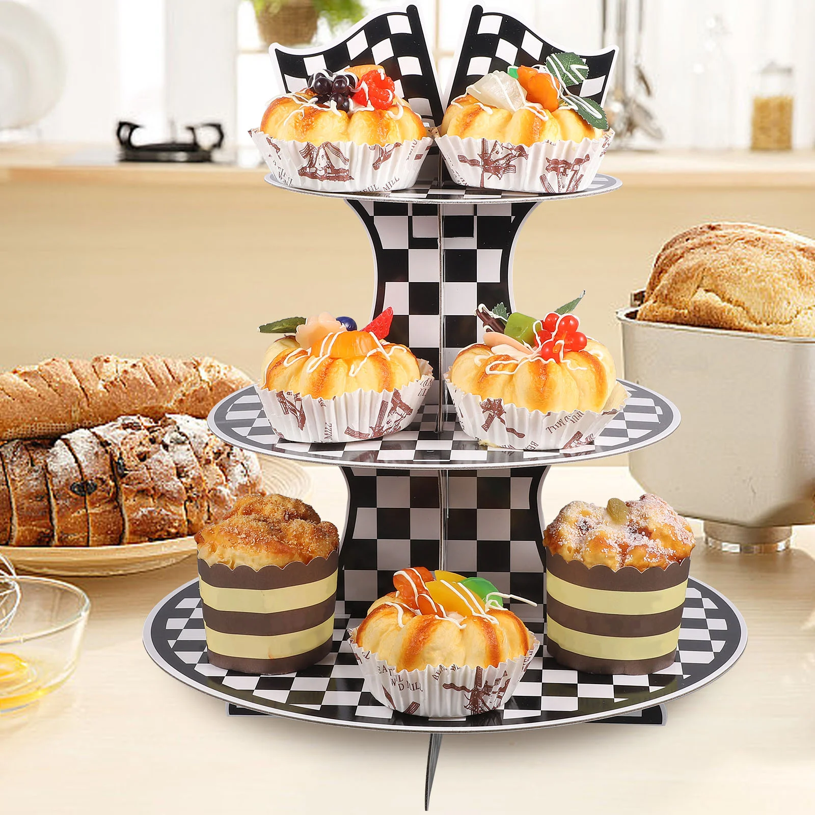 3 Tiered Serving Tray Show Rack Cupcake Stands for Dessert Table Paper Racing Car