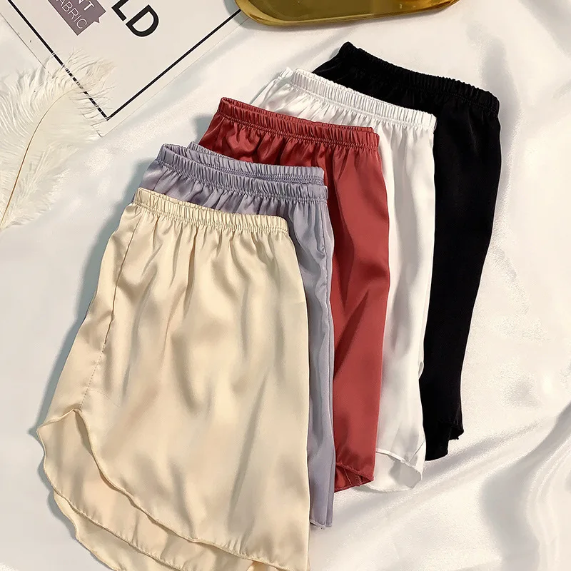 Women Ice Silk Summer Safety Pants Loose Casual Elastic Waist Home Wear Shorts Cool Breathable Sleep Bottoms Under Dress Shorts