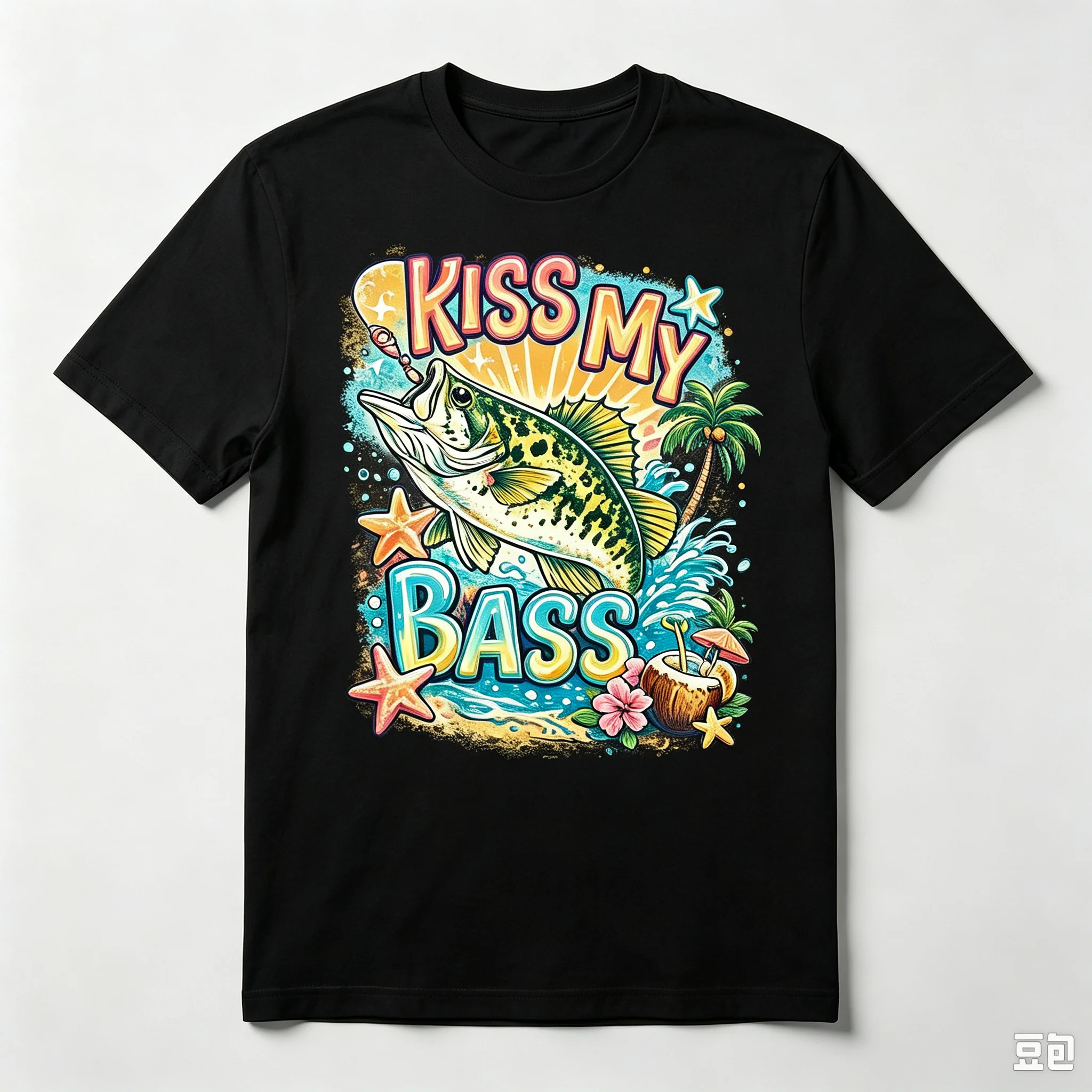 Men Short T-Shirt Funny Kiss My Bass Pun Printed Graphic Tee Cool Largemouth Bass Top for Angler Summer Casual Wear