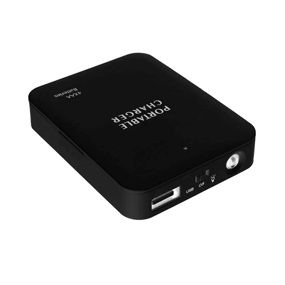 Przenośne etui na powerbank USB 4, zewnętrzna ładowarka awaryjna z baterią AA i diodą LED do telefonu komórkowego