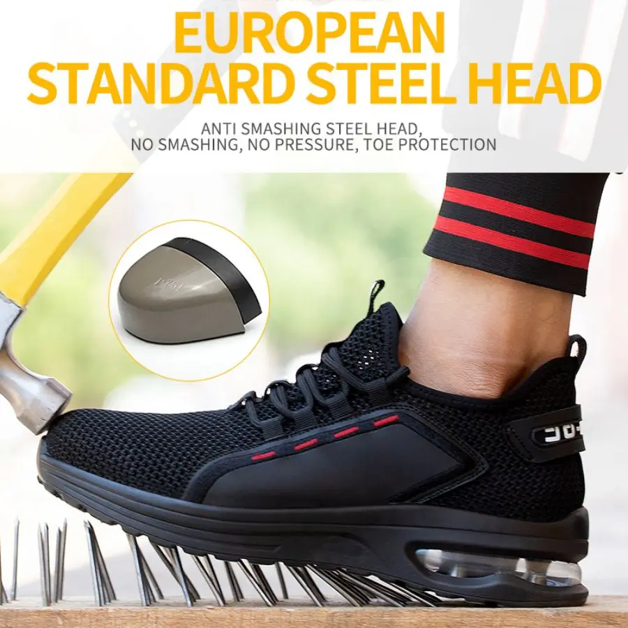 Men's Summer Mesh Breathable Steel Toe Safety Shoes Anti-Smash Puncture Proof Kevlar Comfortable Outdoor Work Shoes