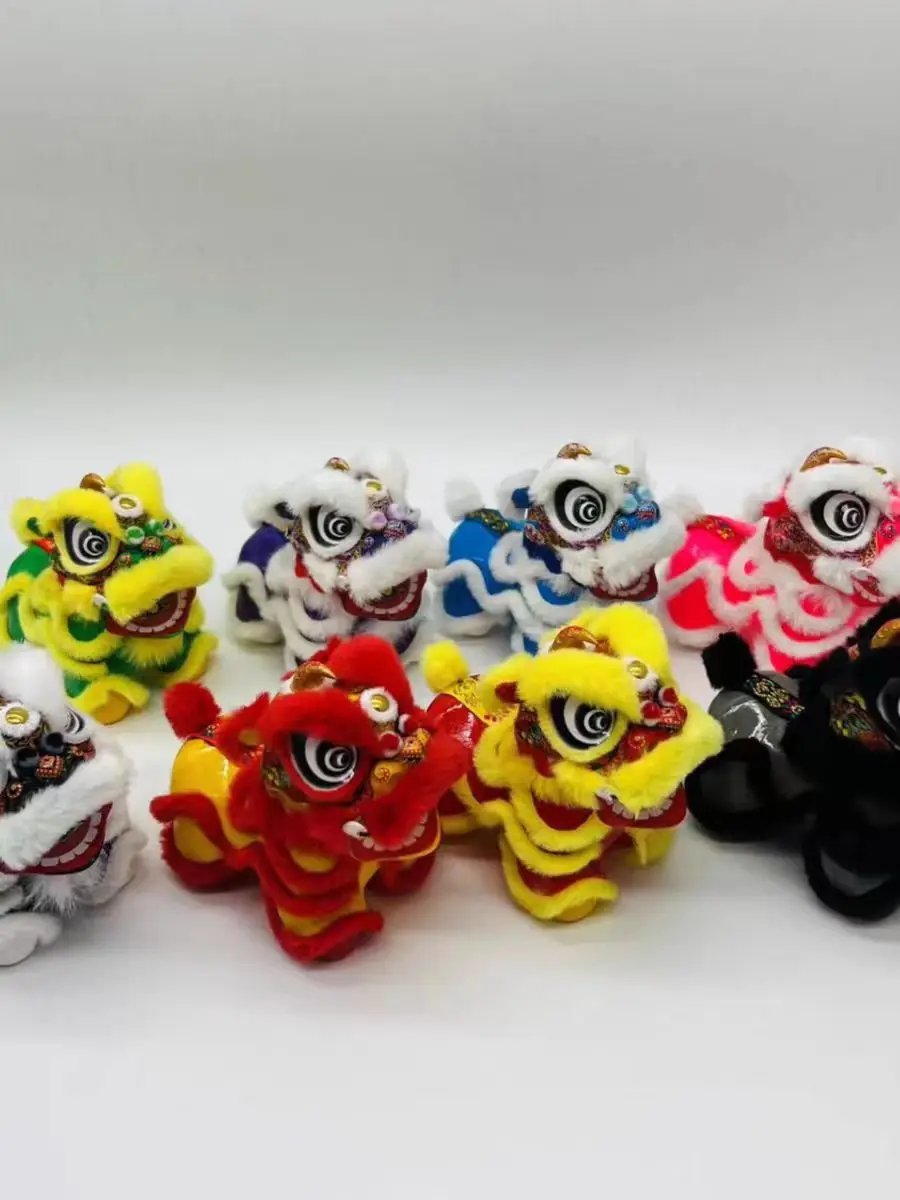 Chinese Traditional Cute Lion Handmade Intangible Cultural Heritage Lion Dance Car Decoration Desktop Gift Plush Toy