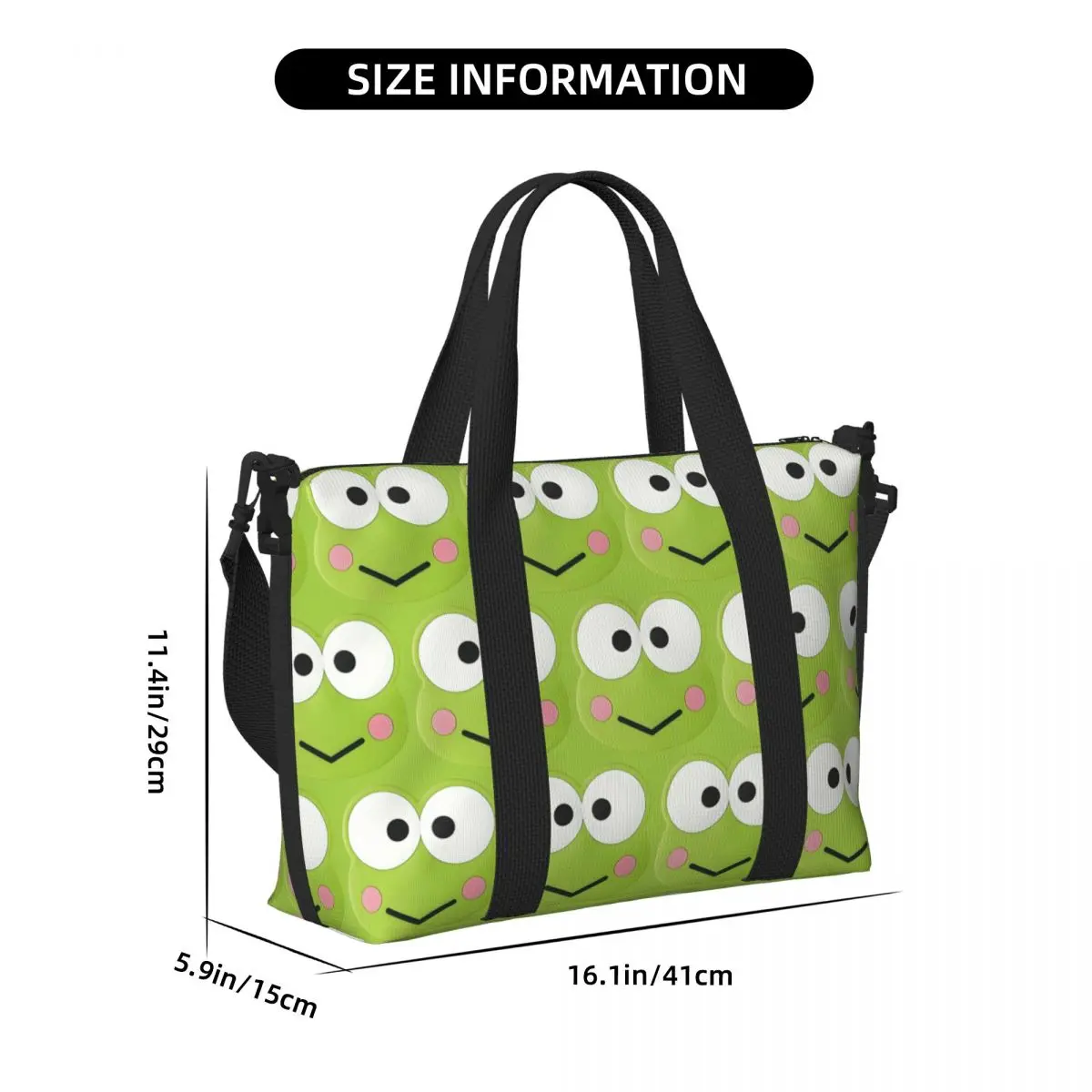 مخصص أنيمي سانريو Keroppi حمل حقيبة المرأة سعة كبيرة الكرتون Kawaii الضفدع شاطئ رياضة الكتف حقيبة سفر
