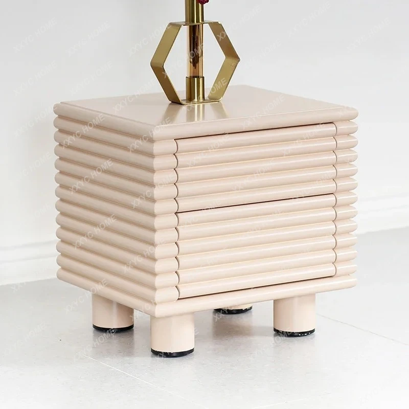 AANordic Modern Simple Pastoral Model Room Wabi **** Bedroom White Pink Round Edge Bedside Table