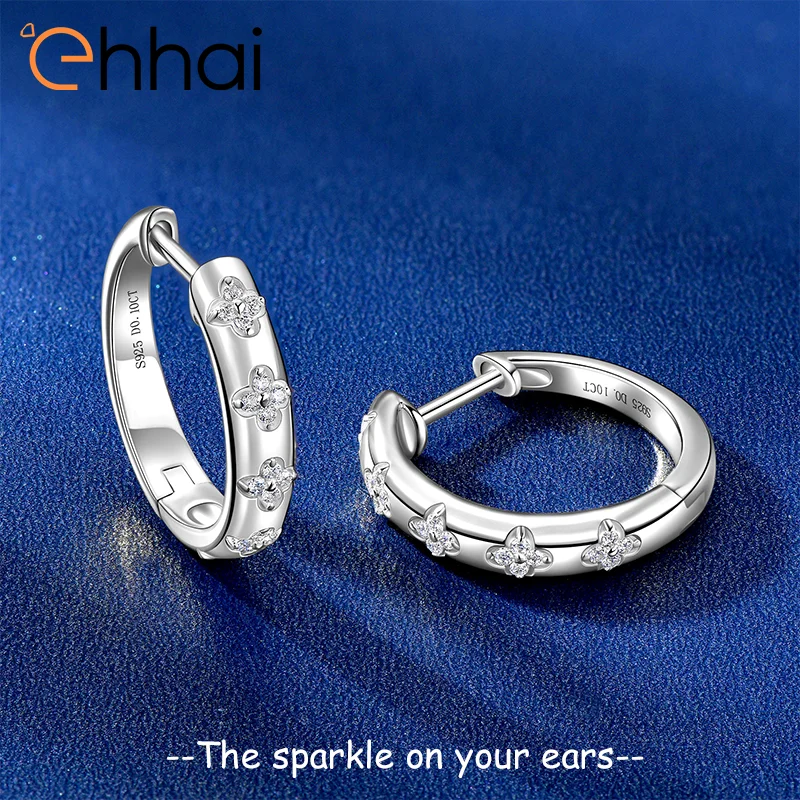

Ehhai Full 1mm Round Cut Moissanite Four Leaf Clover Hoop Earrings for Women S925 Sterling Silver Fine Jewelry Gifts Pendientes