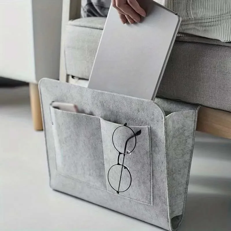 1pc Felt Bedside Hanging Storage Bag, Dormitory Bed Hanging Organizer Bag, Home Sofa Side Phone & Remote Control Holder