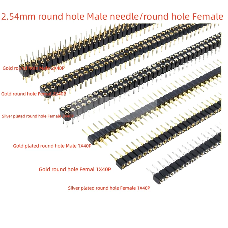 5PCS 2.54mm Round Hole Female Connector Round Connector Single Row 1X40P Double Row Connector Digital Tube Socket Arduino