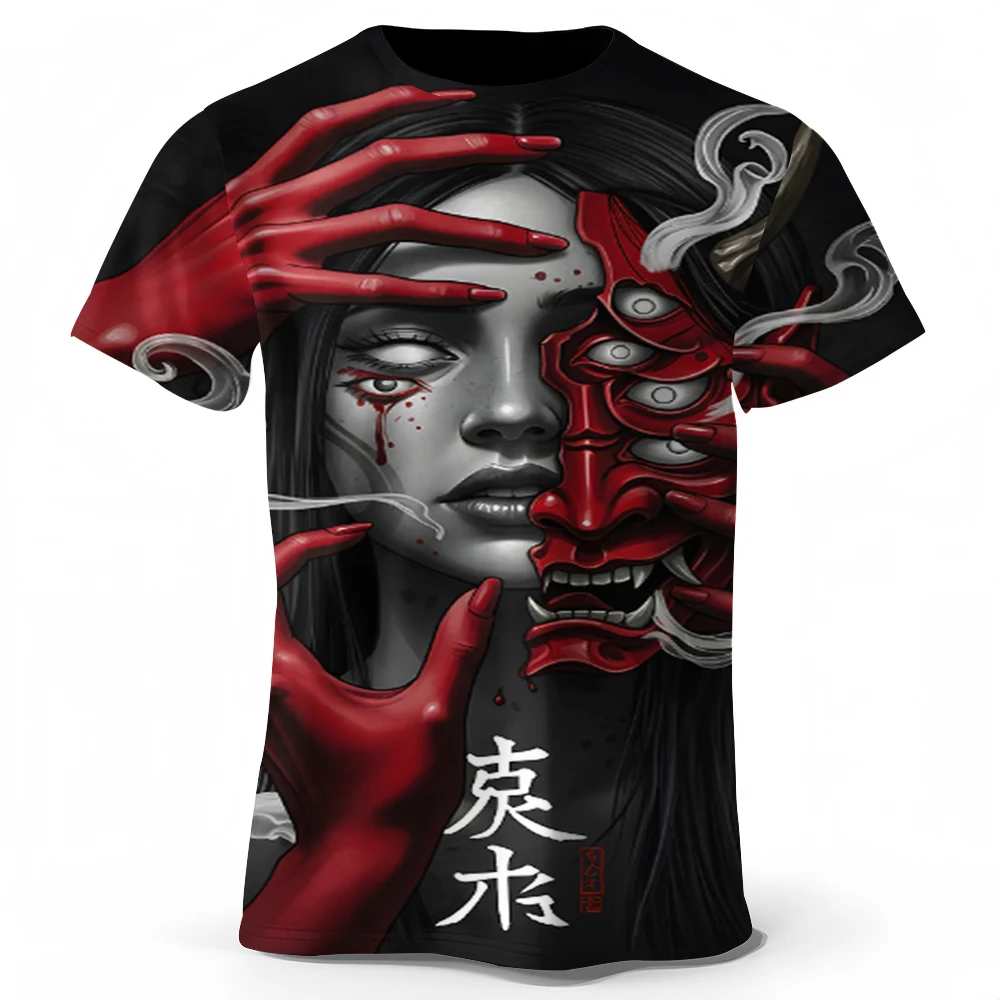 

Хэллоуин Ужас Триллер Плачущая Женщина Узор Лето 2025 г. Унисекс Подходит для праздничной одежды Дышащая одежда для косплея