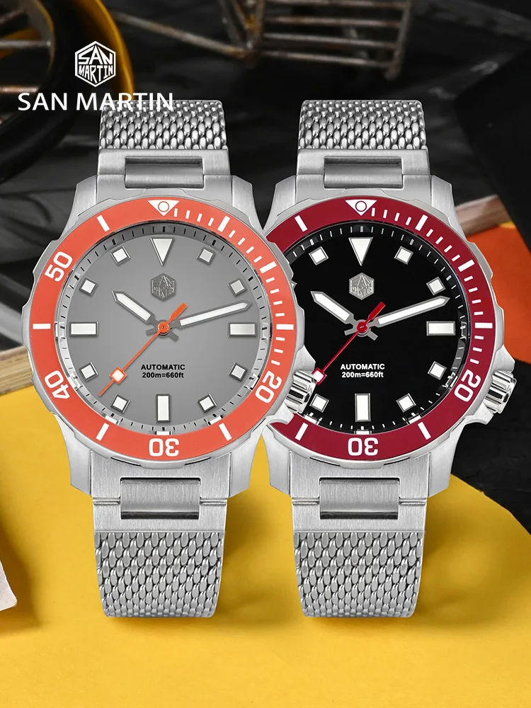 San Martin Original Design Diver 39.5mm V2 Men Watch NH35 Automatic Mechanical Watch Milanese Bracelet Waterproof 200m Luminous