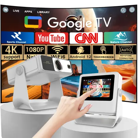 Smart 7" Touch Projector 1080P 4K Android 12 Auto Focus 180° Rotation HDMI USB BT WiFi Ceiling View Gift Box
