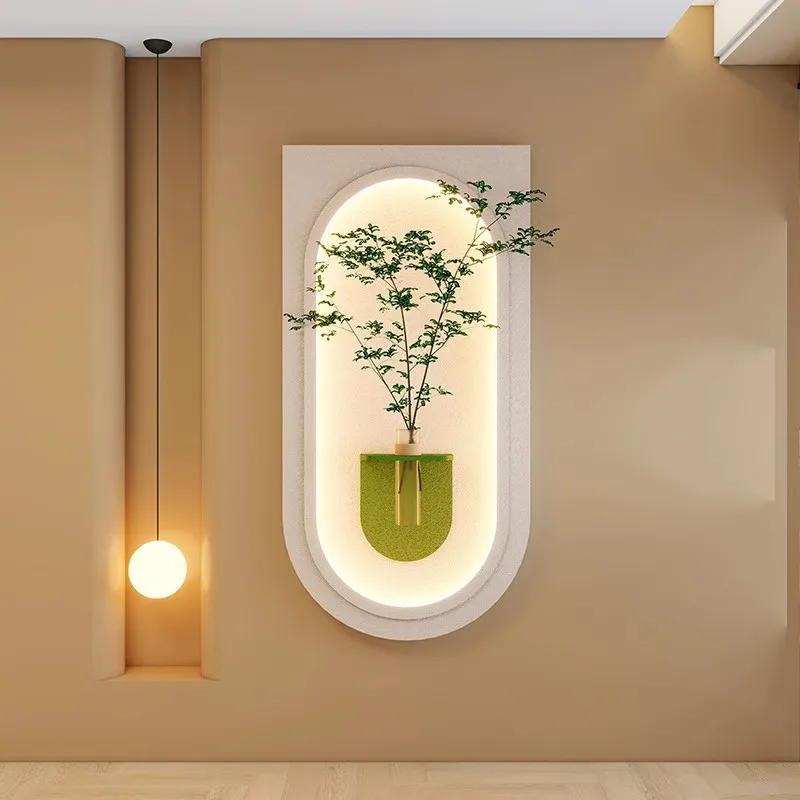 

Hydroponic green plant sandstone painting dining room three-dimensional painting luminous lamp living room background