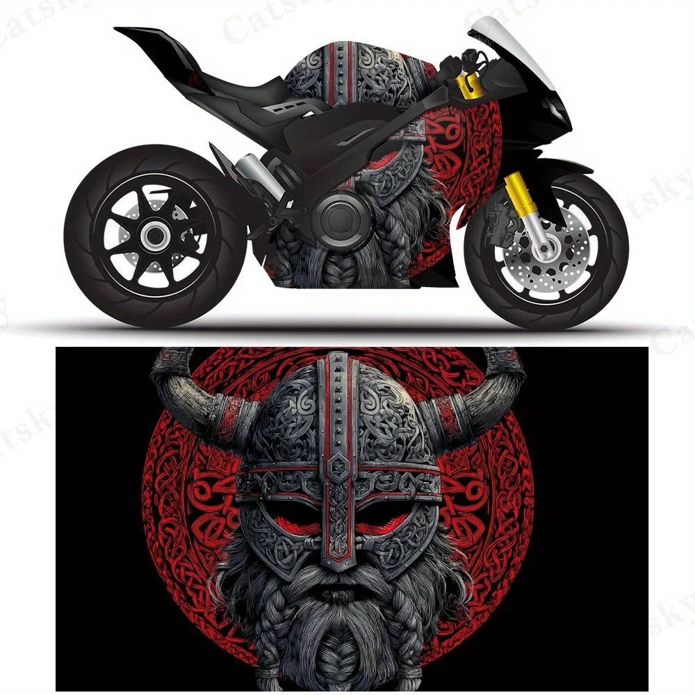 

Viking Warrior Spirit Motorcycle Vinyl Wrap, PVC Self-Adhesive Waterproof Motorcycle Sticker, Anti-Scratch Decorative Film for B