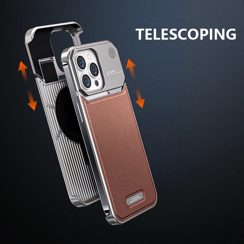 Luxury Leather Metal Phone Case for iPhone, Magsafe Wireless Charge, Aluminum Alloy, Cover for iPhone 14, 13, 15 Pro Max