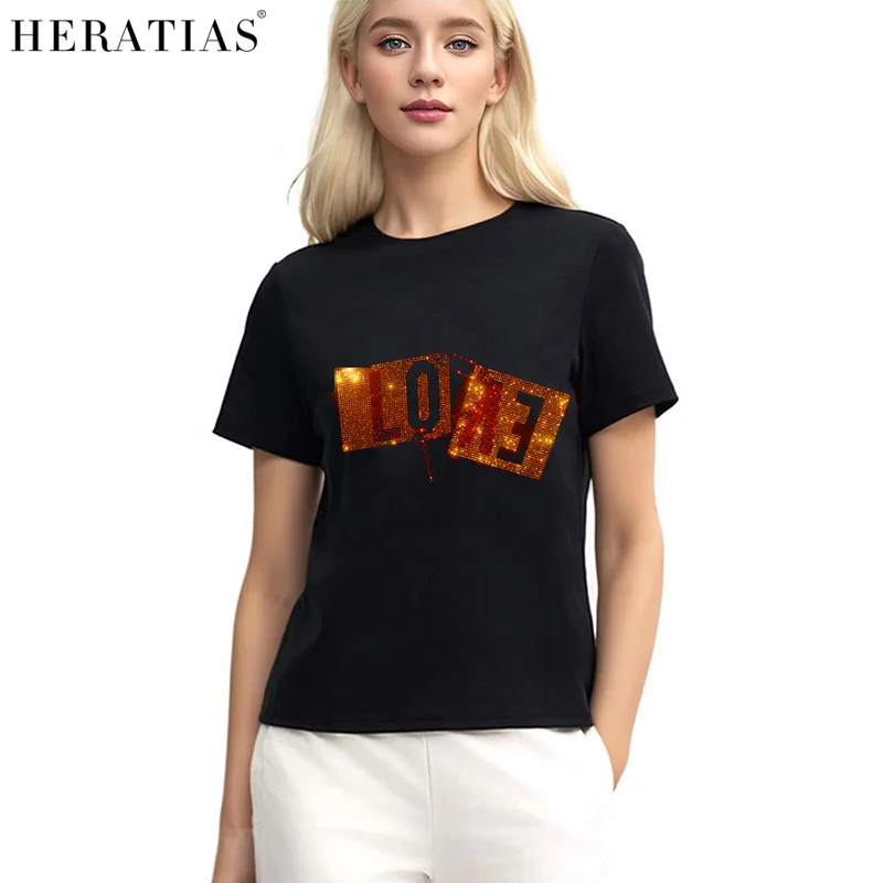 Hot sale high quality women's summer casual T-shirt Iron on diamond figure casual versatile T-shirt S-4XL