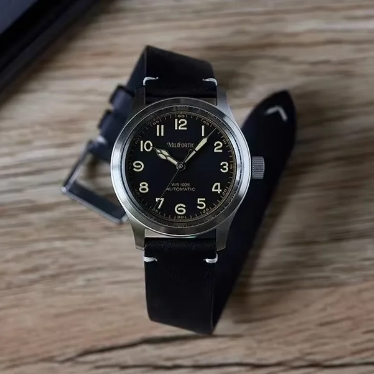 

Мужские автоматические часы Milifort Aviator 39 мм, механические наручные часы с сапфировым стеклом, водонепроницаемость 100 м, C3 Luminous NH35