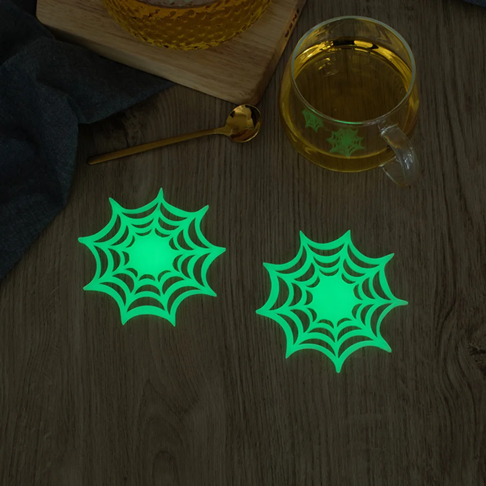 

5Pcs Luminous Silicone Coasters Heat Resistant Halloween Cobweb Drink Mats Party Table Cup Holders Non-Slip Pads