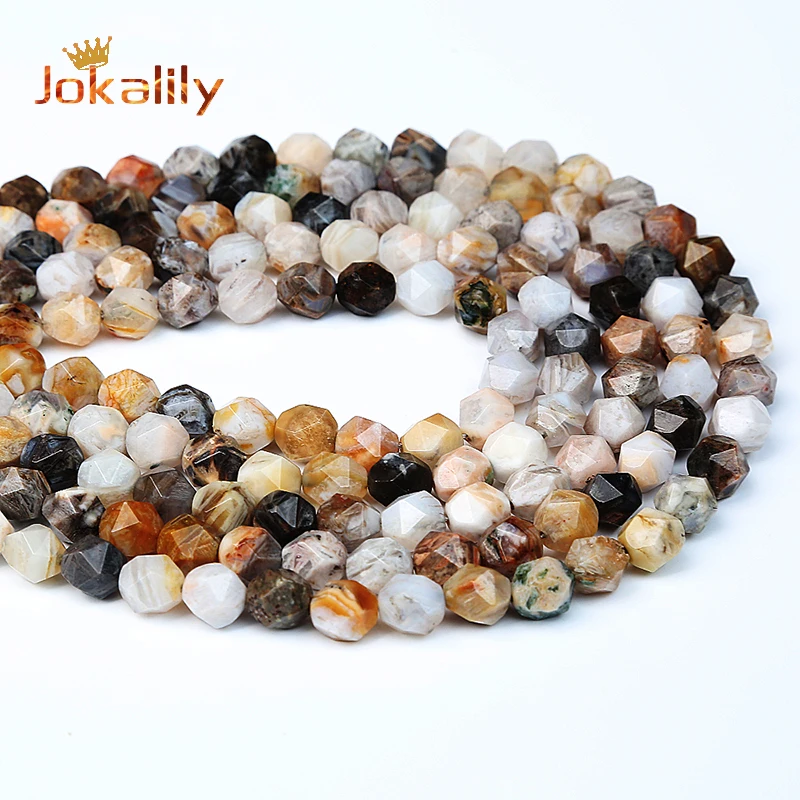 8mm Faceted Natural Bamboo Leaf Agates Beads For Jewelry Making Round Loose Spacers Beads DIY Bracelets Necklace Accessories 15