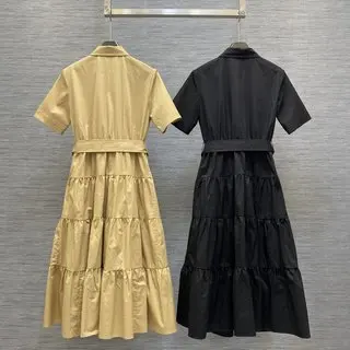 Elegante vestido bordado em camadas para mulheres, Cintura cortada e vestido de bainha larga, Roupa nova, No.23, Primavera e Verão, 2024