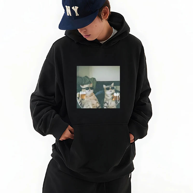 

Funny Cool Cat Drinking Beer Graphic printed Hoodie Men women Casual Harajuku Fleece Pullover Loose Sweatshirt streetwear Unisex