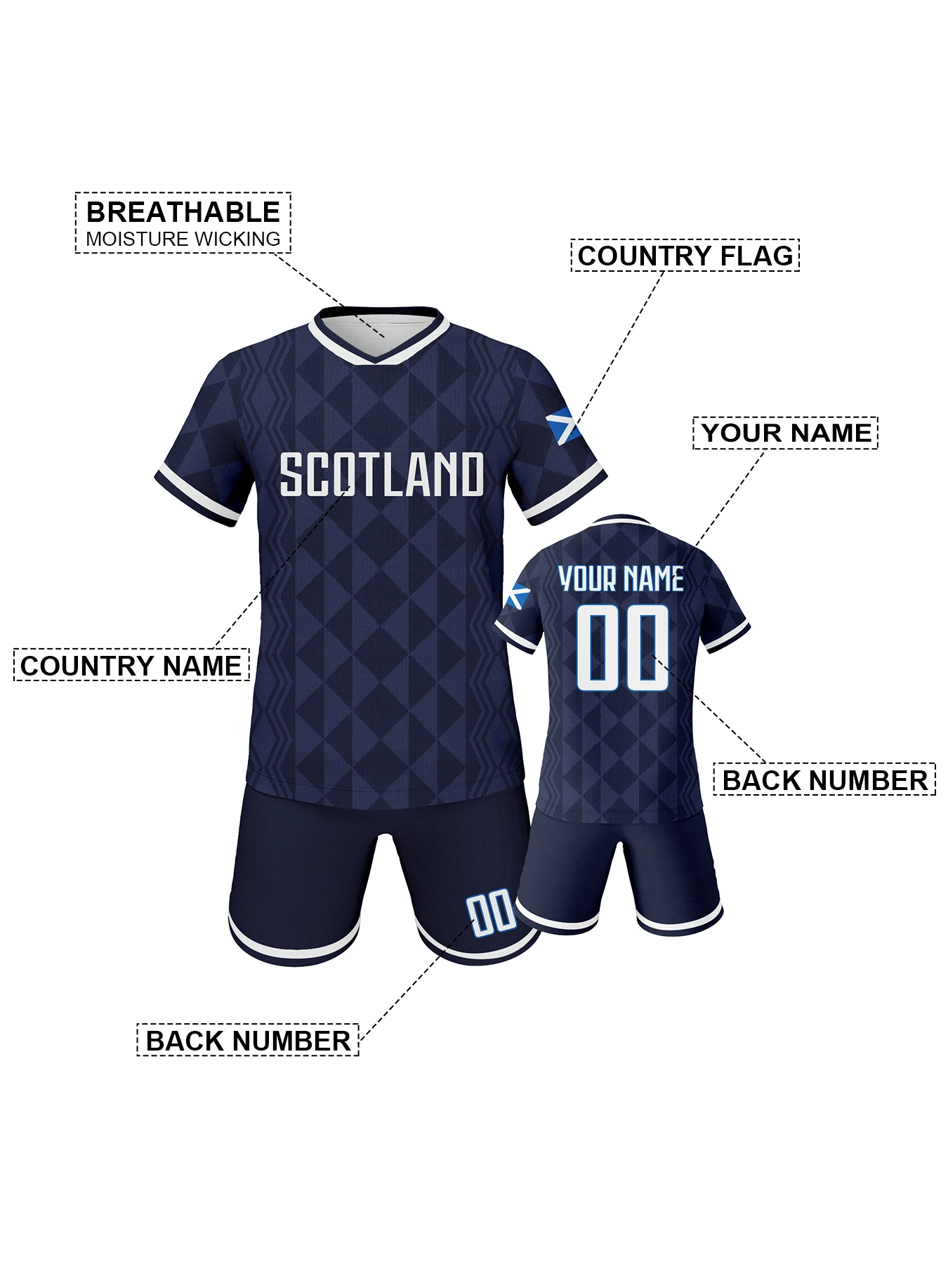 Custom Kids Scotland Soccer Kit Personalized Football Set with Name & Number, Boy's  Breathable National Team Training Uniform