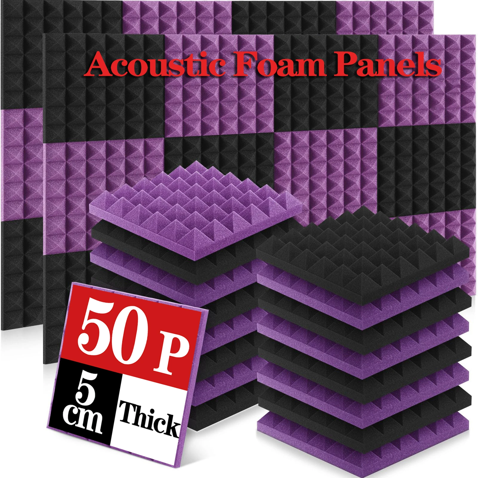 50Pack 250x250x50mm Studio Acoustic Foam Panel Soundproof Wall Noise Protective Foam Sound Absorption Treatment Panel KTV Room