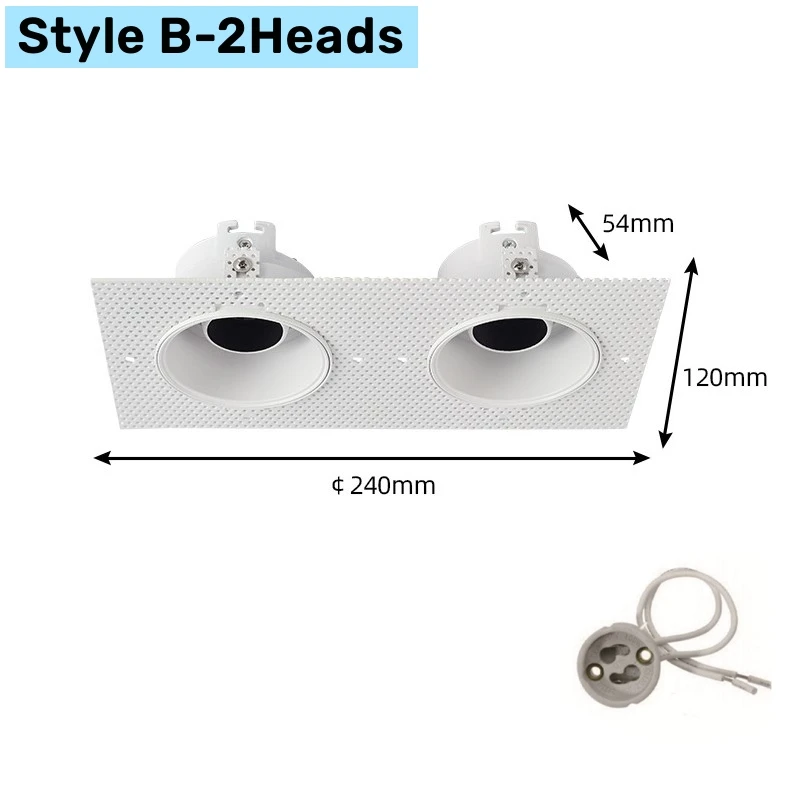 Trimless Vierkante Led Downlight Dubbele Hoofd Montage Frame Verzonken GU10/MR16 Plafond Lampen Houder Spot Verlichting Beugel Fittings