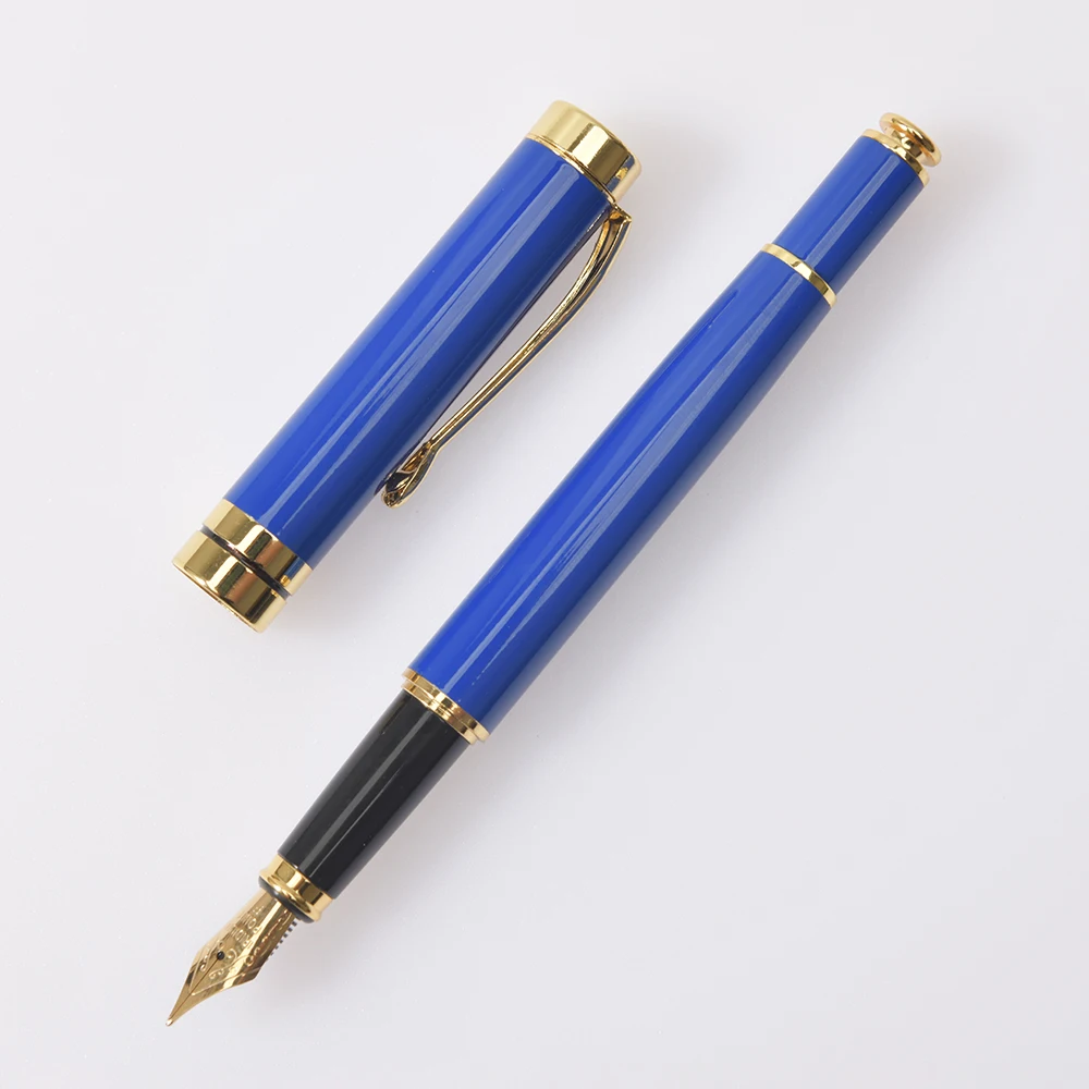 1Pc Golden Engraving Fountain Pen Ink Gift School Supplies Stationery Men High Quality Writing Metal Pen