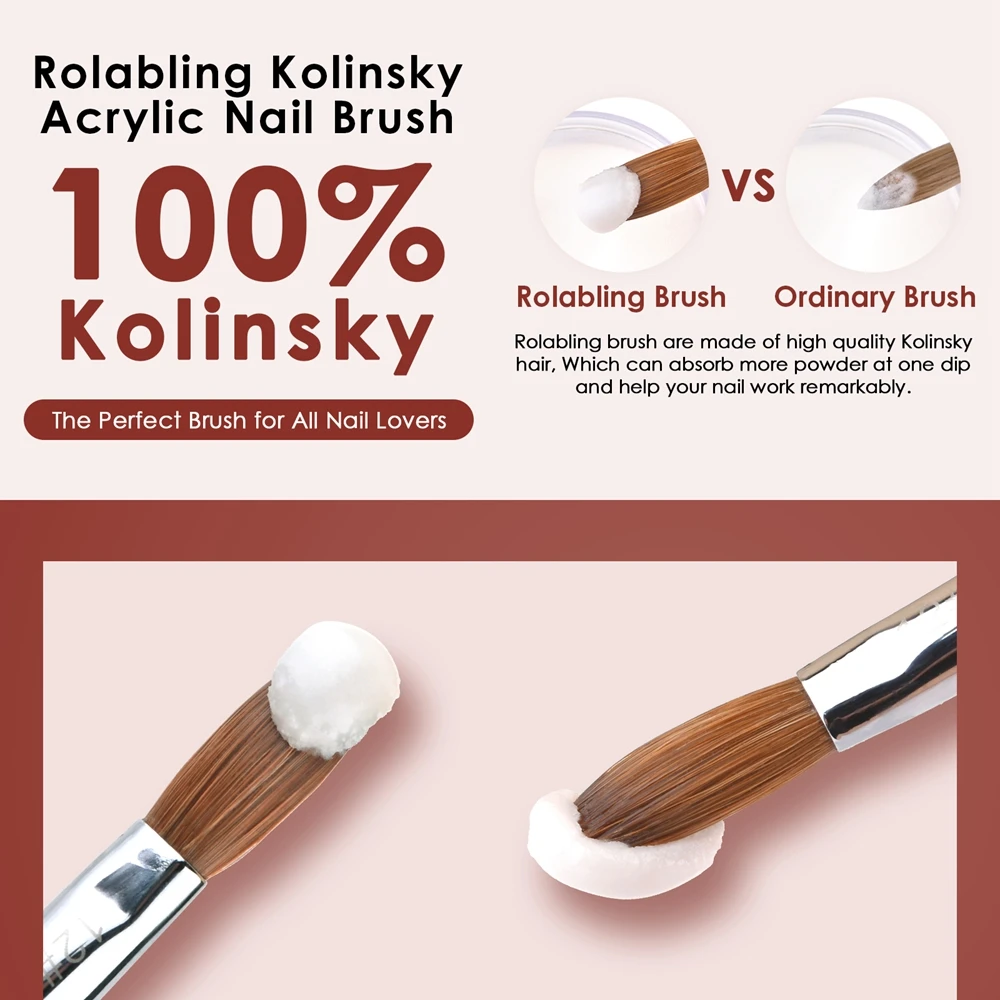 100% Kolinsky Sable Nail Acrylic Brush for Nail Gel Builder Acrylic Powder Design Nai Tips Drawing Pen Manicure Accessory Tool