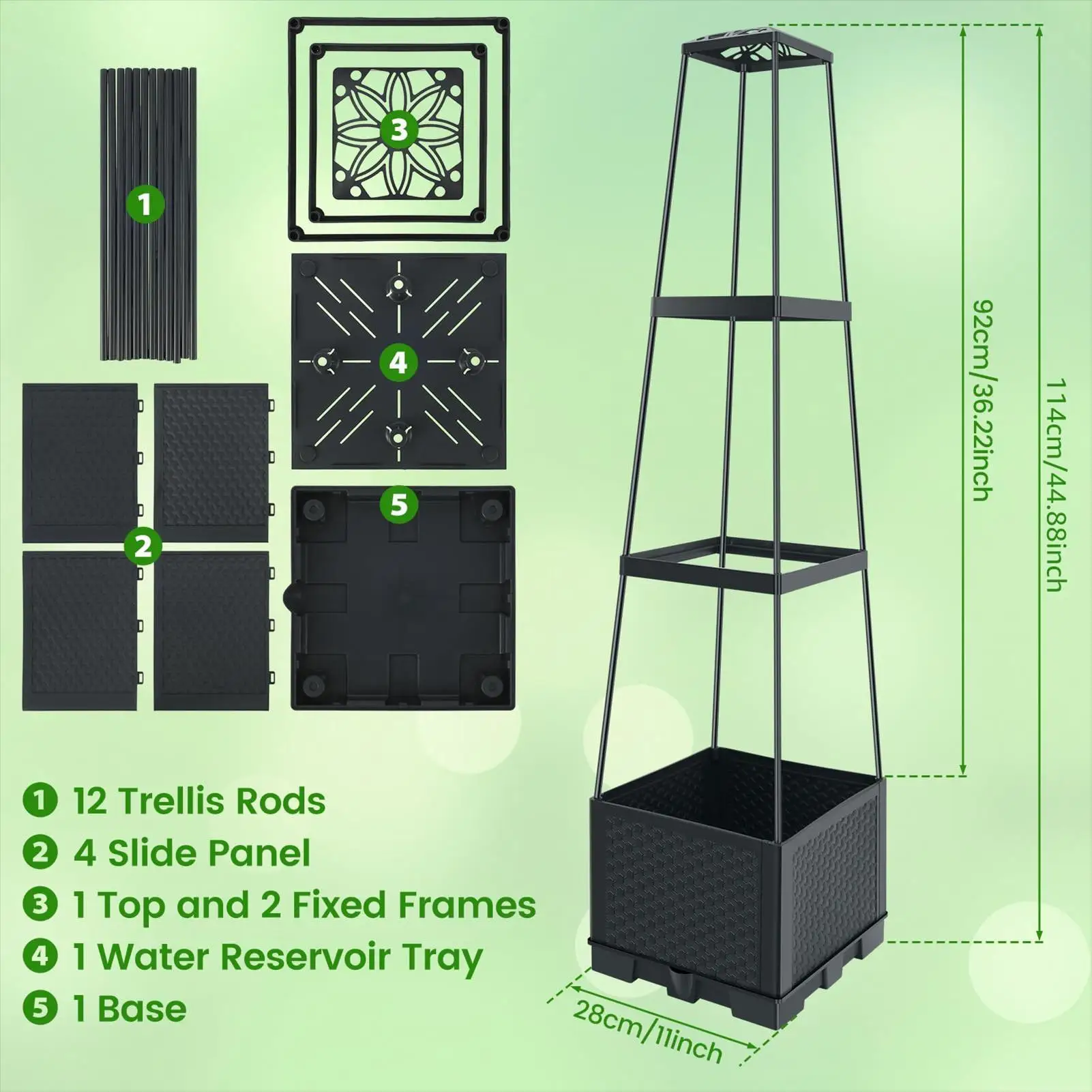 Raised Planter With Trellis 114cm Self-Watering Heavy Duty Outdoor Raised Garden Bed With Trellis For Indoor Apartment Balcony view 6