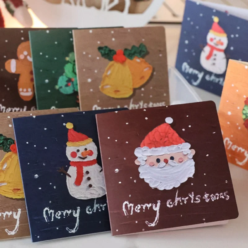 6 teile/paketWeihnachten Grußkarte Nette Ölgemälde Santa Claus Weihnachten Baum Schneemann Lebkuchenmann Karte Einladung Karte Urlaub