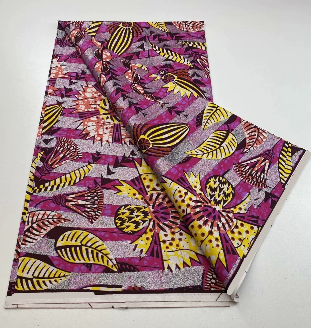 Fashion African Golden Wax Fabrics 100% Cotton Prints Nigerian Rapper Batik Ankara Wax Loincloth Material 6yards N810-2