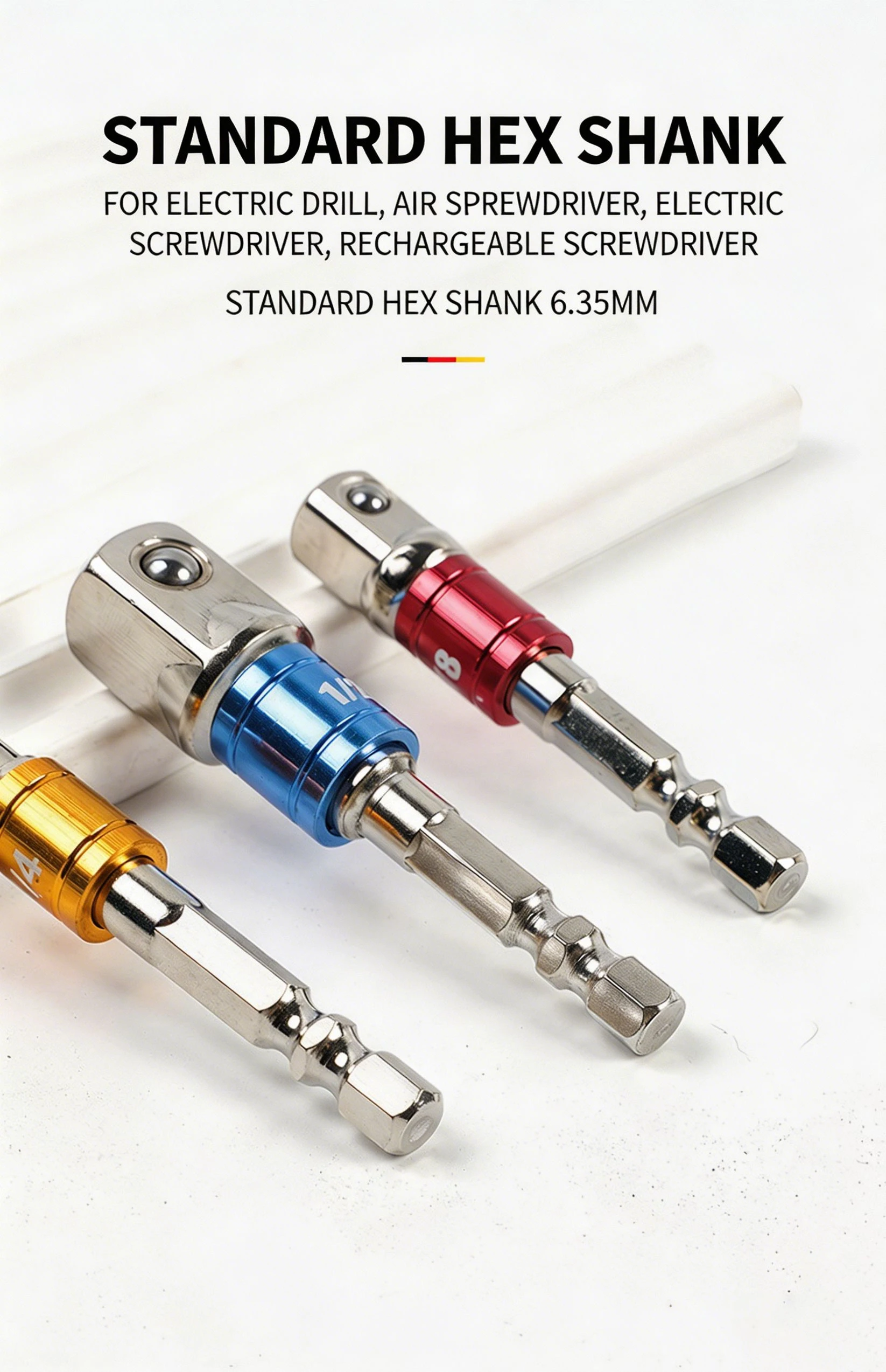 Colorful Hex Shank Screwdriver Socket Converter, 3PC Square Drive Extension Bar Set For Electric Screwdriver