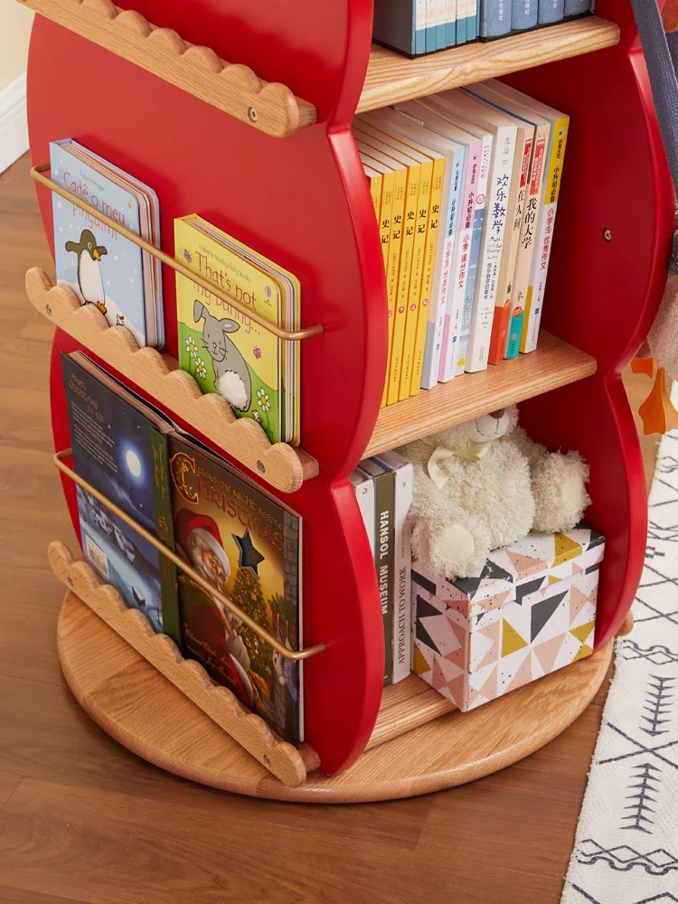 Christmas tree rotating bookshelf Solid wood children's picture book rack Student storage  Internet celebrity shelf Reading rack