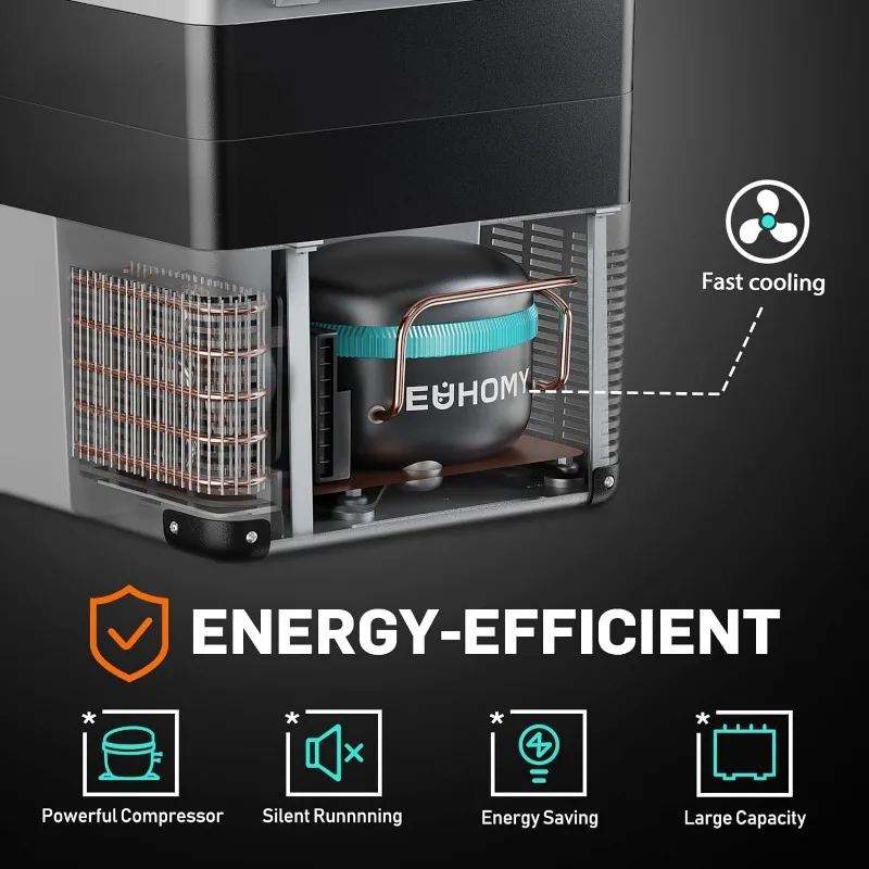 ตู้เย็นในรถยนต์ขนาด55ลิตร (59qt) พร้อม12/24V DC และ110-240V AC pembeku portabel ตู้เย็นเย็น (สีเทา)