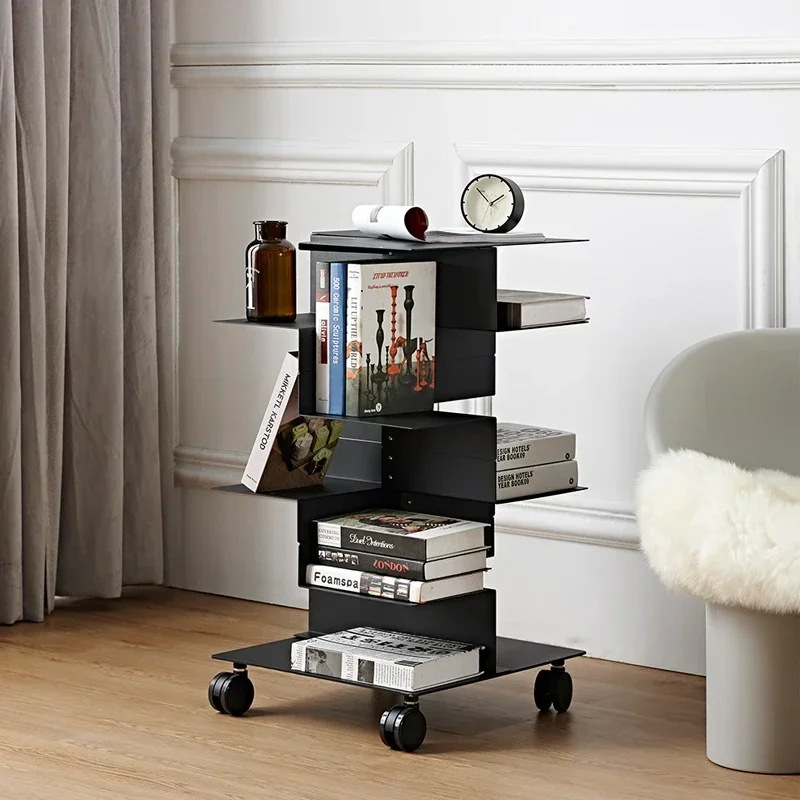 Nordic Tieyi Creative Mobile Shelf with wheels Stainless steel floor to floor industrial style bookcase Living room Office