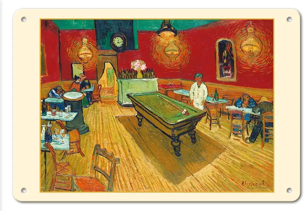 The Night Café (Le Café de Nuit) - From an Original Color Painting by Vincent van Gogh c.1888-8 x 12 inch Vintage Metal Tin Si