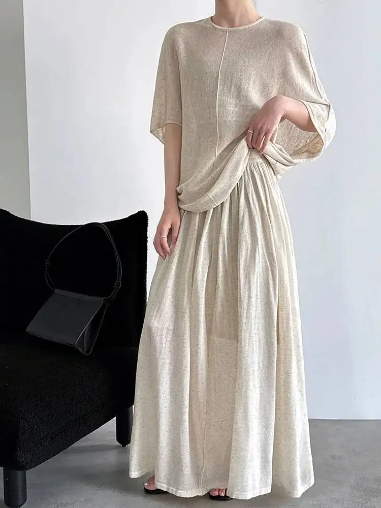 

Oat T-shirt Half-body Skirt Two Pieces Suit New Round Neck Half Sleeve Women Fashion Tide Spring Summer