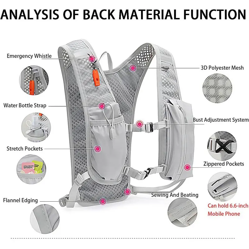 Bike Running Hydration Vest Backpack for Hiking Cycling Sport Marathon Lightweight Water Chest Pack with Phone Storage Pocket
