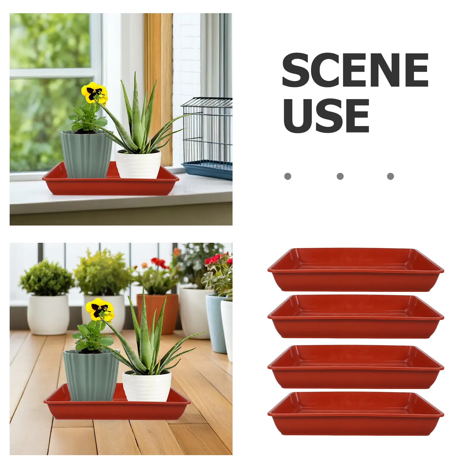 4Pcs Square Plant Pot Saucer Thick Plastic Flower Pot Base Drip Tray Red Indoor Balcony Planter Water Catcher Flowerpot Saucer