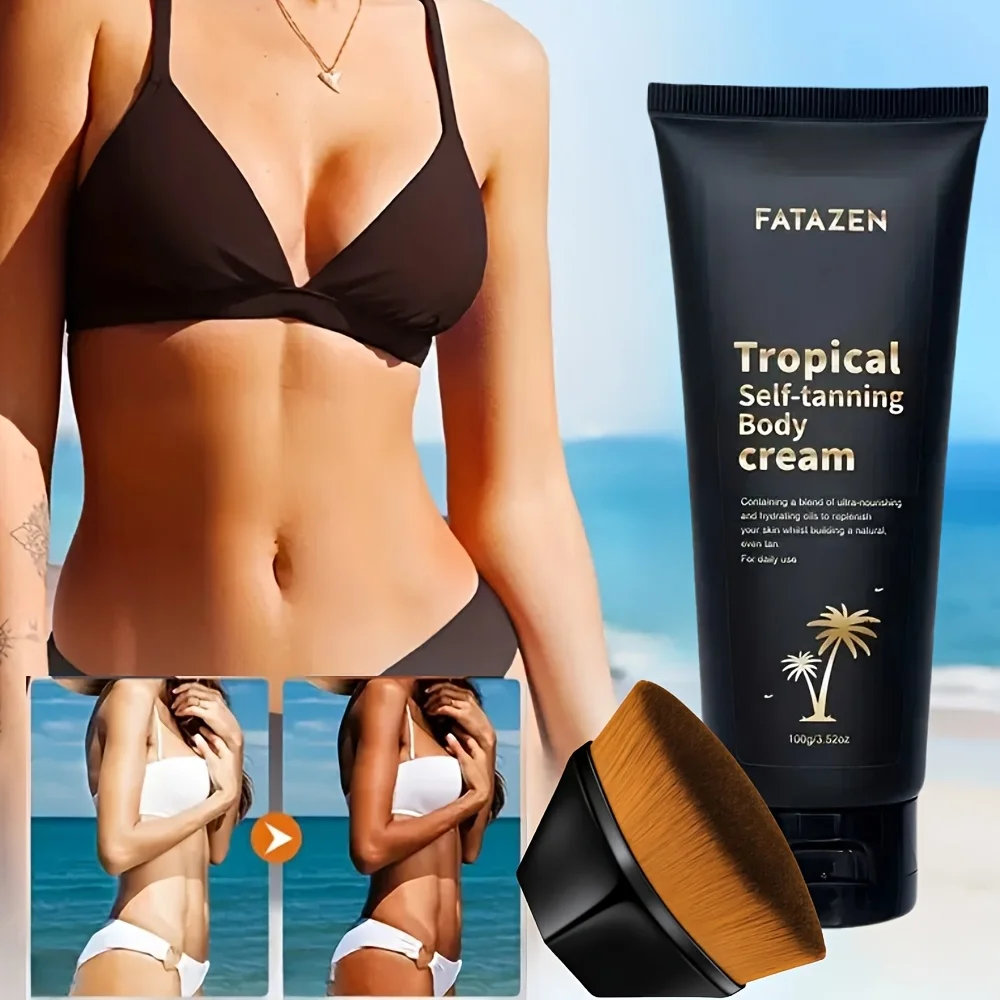 Sunless Tanner Body Cream with Brush, Natural Charming Bronze, All Skin Types, Ideal for Daily Use & Beach Vacations